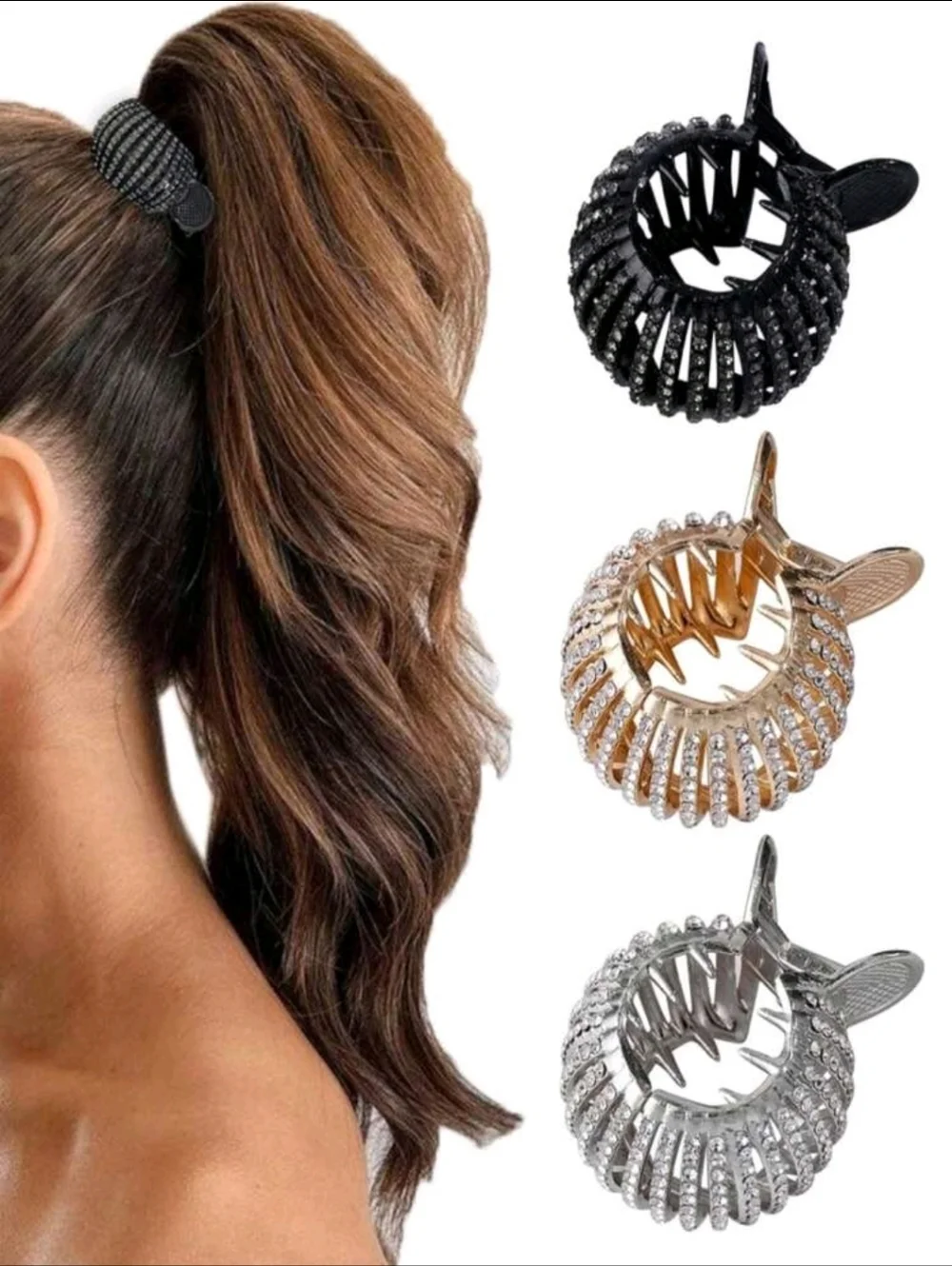 Rhinestone Spiral Hair Claw Clip - Black, Gold Or Silver